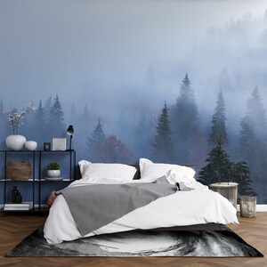 Foggy Forest Wallpaper Peel and Stick Nature Wallpaper Nature Trees Wall Mural Self Adhesive Removable Fabric Wallpaper PW187