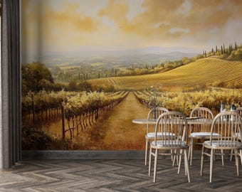 Golden Tuscan Vineyard | Italian Countryside Wall Mural | Peel and Stick Wallpaper V17