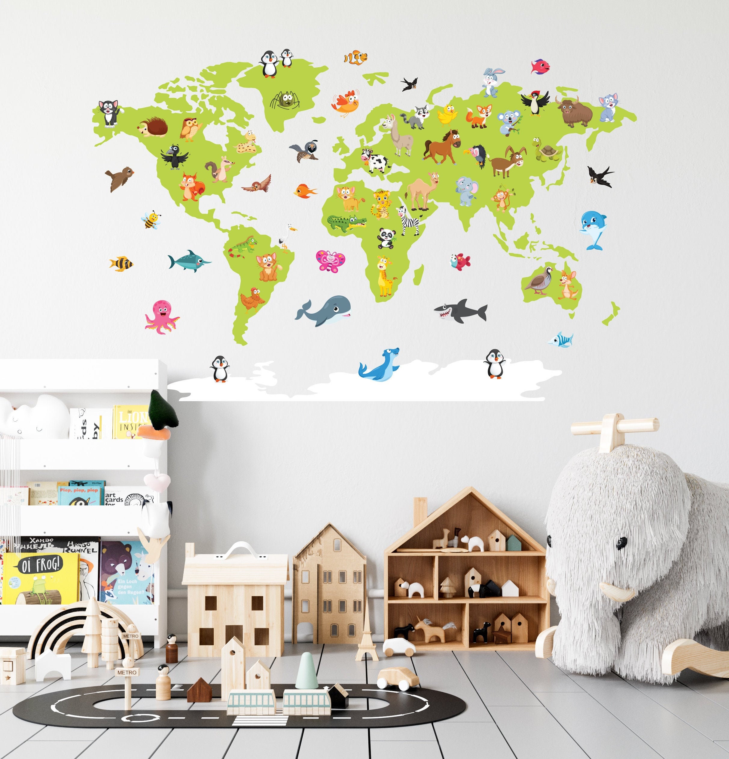 World Map Animals Wall Decal: Kids Nursery Decor, CD105 - Etsy
