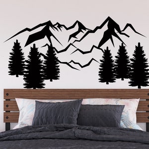 Nature Camping  Mountains Wall Decal | Mountain Travel Wall Sticker | Pine Trees Mountains Wall Decal | Adventure Wall Decor MNT23