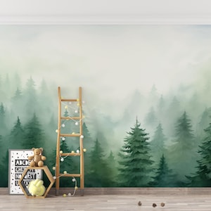 Pine Trees Forest Wall Mural Peel and Stick Wallpaper Nature Wallpaper Self Adhesive Removable Fabric  Forest Wallpaper PW732
