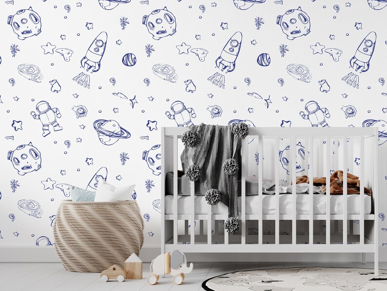 Outer Space Peel and Stick Wallpaper Space Planets Rocket Ship - Etsy