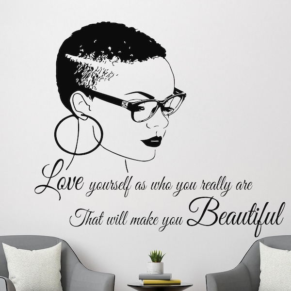 Beautiful African Woman Wall Decal African Girl Wall Sticker Quote Beauty Salon Wall Art  5083