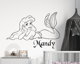 Gepersonaliseerde muursticker prinses Ariel: kleine zeemeermin kinderkamerdecoratie 4109