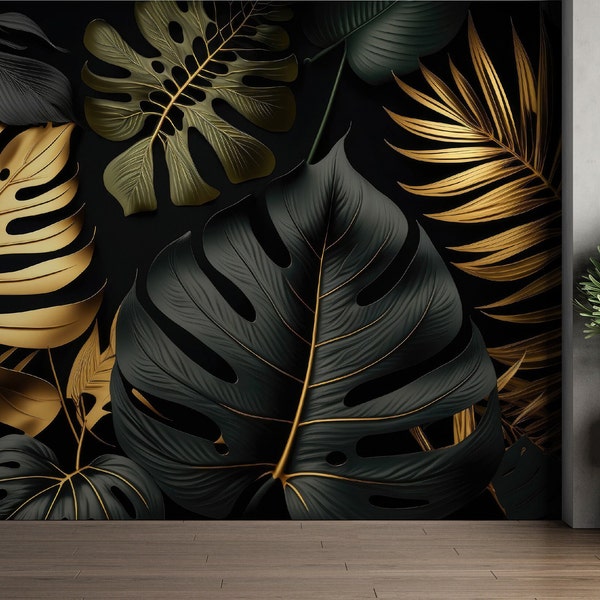 Tropical Wall Mural Peel and Stick Wallpaper Dark Tropical Wallpaper Self Adhesive Removable Fabric Jungle Wallpaper for Office PW192
