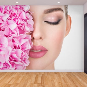 Woman Face Peel and Stick Wallpaper for Beauty Salon Self Adhesive Removable Fabric Spa Salon Mural Wallpaper PW156