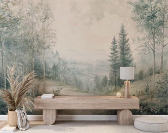 Whisper Vale | Misty Watercolor Forest Mural | Peel and Stick Wallpaper V23