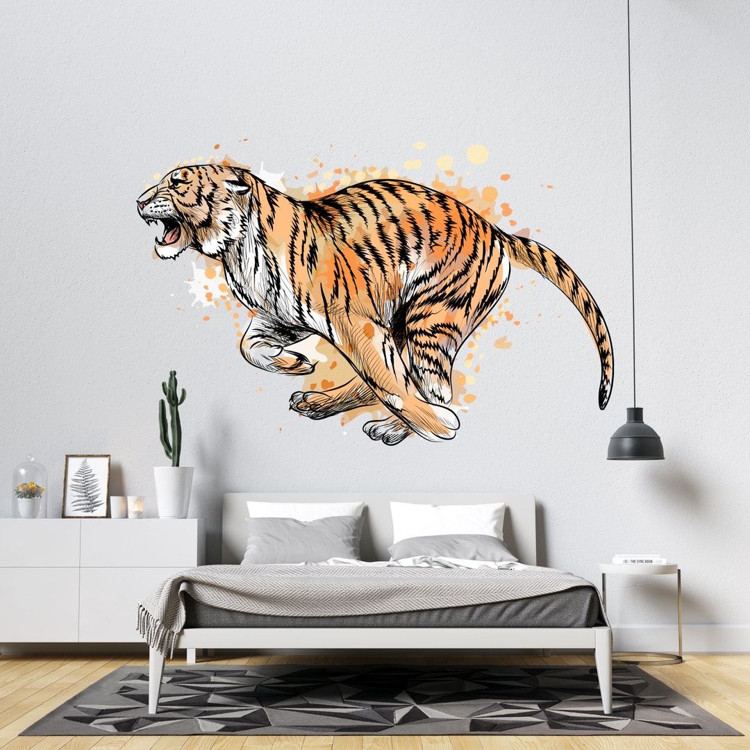 Leaping Jungle Tiger Decal | Action Vinyl Sticker Wall Art | TGC4 - Etsy