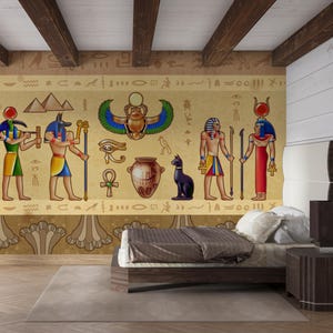 Ancient Egypt Peel and Stick Wallpaper Egyptian Wall Mural Self Adhesive Removable Egyptian Gods Wallpaper PW751