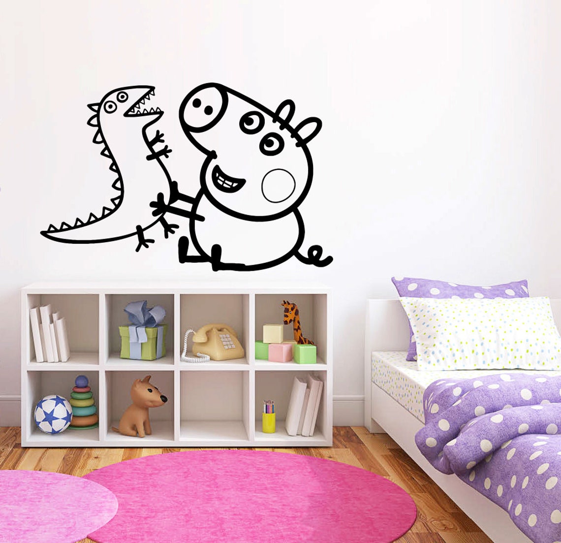 Peppa Pig Wall Decal Peppa Pig and Dinosaur Wall Decor Etsy