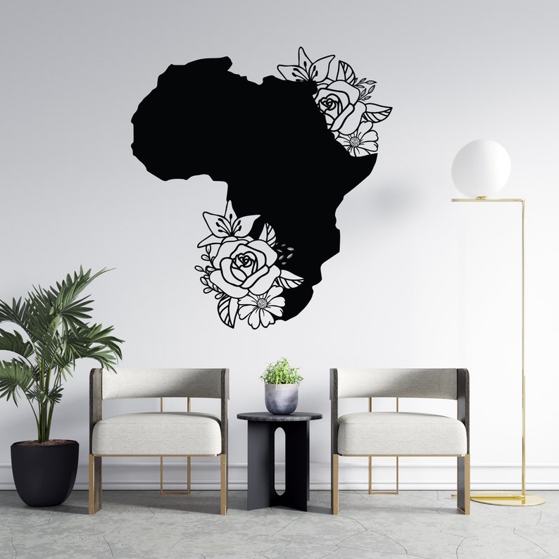 Africa Map Flowers Wall Decal Africa Continent Wall Sticker Etsy