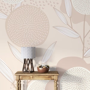 Beige Floral Wallpaper Peel and Stick Boho Nursery Self Adhesive Mural Removable Fabric Big Flowers  Wallpaper PW258