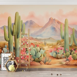 Carta da parati adesiva e adesiva per pareti con cactus, carta da parati adesiva rimovibile con cactus, PW330