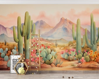 Desert Peel and Stick Wallpaper Cactus Wall Mural Self Adhesive Removable Cactus Wallpaper PW330