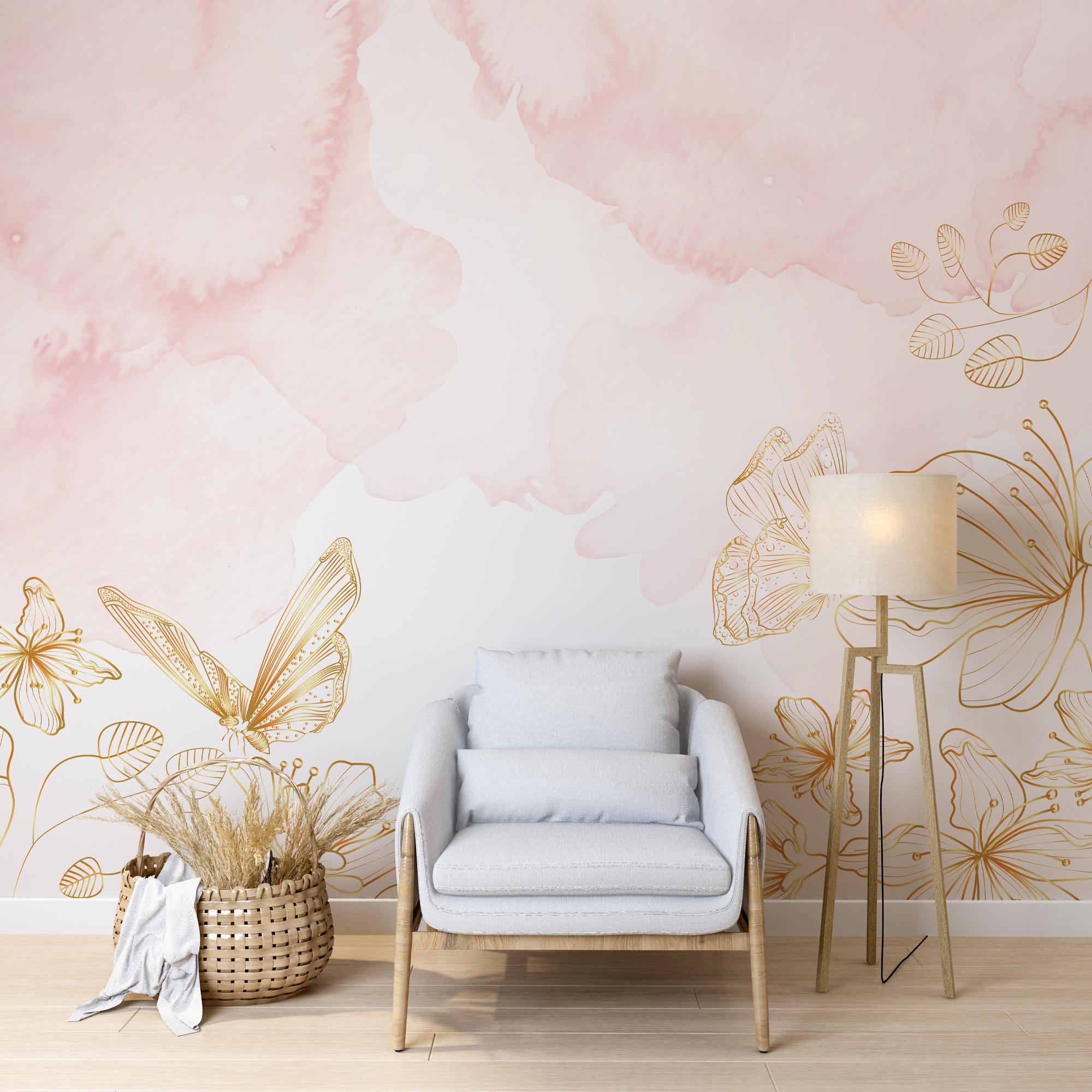 Pink Butterfly Peel and Stick Wallpaper, Removable Whimsical Wall Decor ...