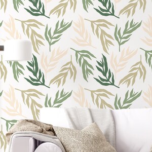 Watercolor Green and Yellow Leaves Peel and Stick Wallpaper Watercolor Botanical Self Adhesive Removable Fabric Wallpaper PW17
