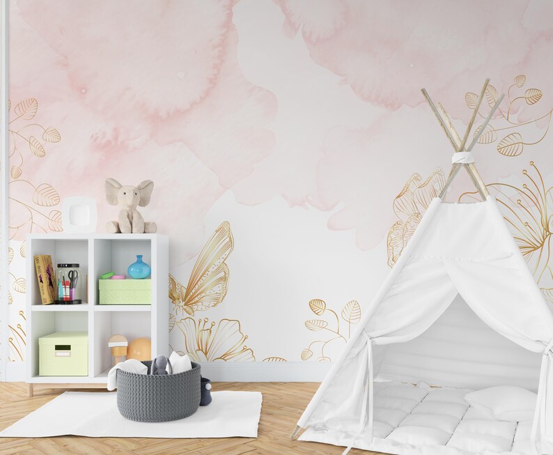Pink Butterfly Peel and Stick Wallpaper, Removable Whimsical Wall Decor ...