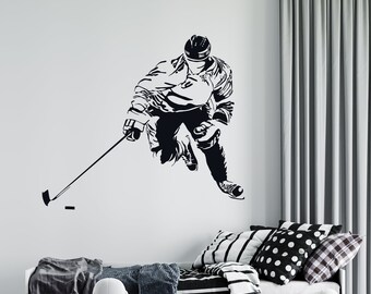 Hockey Player Wall Decal: Sports Vinyl Decor 4388