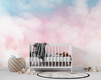 Dreamy Pink Cloudscape | Watercolor Sky Peel and Stick Wallpaper Mural | PW197