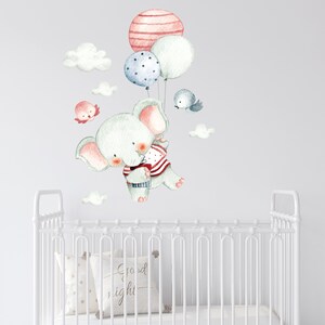 Cute Baby Elephant Watercolor Wall Decal for Kids Nursery Elephant Wall ...