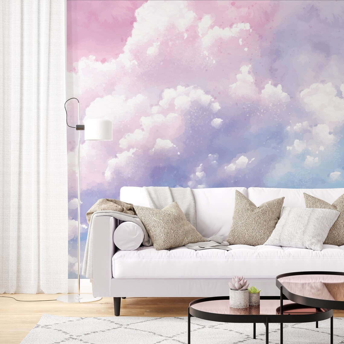 Watercolor Sky Peel and Stick Wallpaper Purple Pink Clouds - Etsy