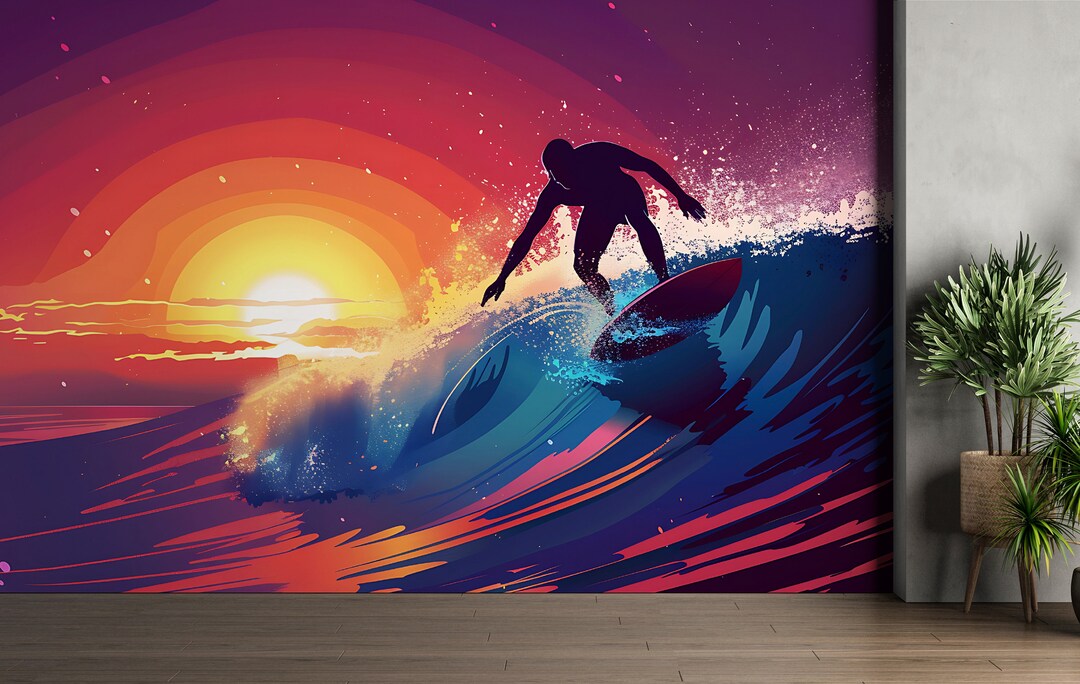 Surfing Wallpaper Ocean Wave Surfer Wall Graphics Peel and Stick