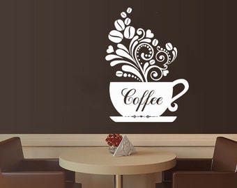 Coffee Cup Wall Decal: Removable Vinyl Coffee Bean Decor 1696