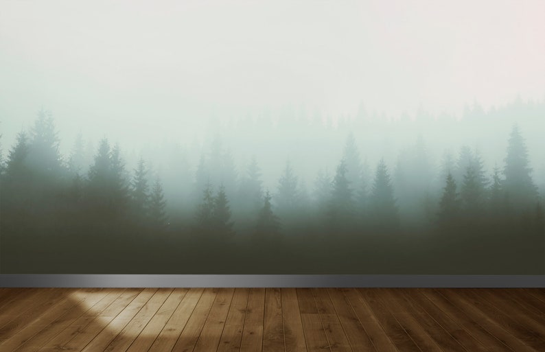 Foggy Forest Peel and Stick Wallpaper Nature Wall Mural Self - Etsy