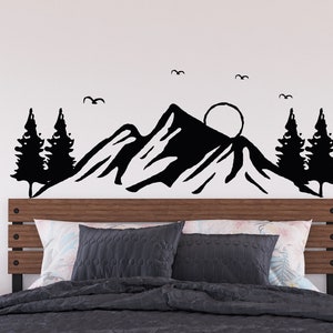 Nature Camping Mountains Wall Decal | Mountain Travel Wall Sticker | Pine Trees Mountains Wall Decal | Adventure Wall Decor MNT25