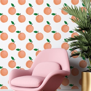 Watercolor Peach Peel and Stick Wallpaper | Pink Nursery Mural | Playful Fruit Accent Decor PW63