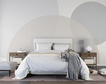 Geometric Circles Wall Mural | Neutral Abstract Peel and Stick Modern Wallpaper PW728