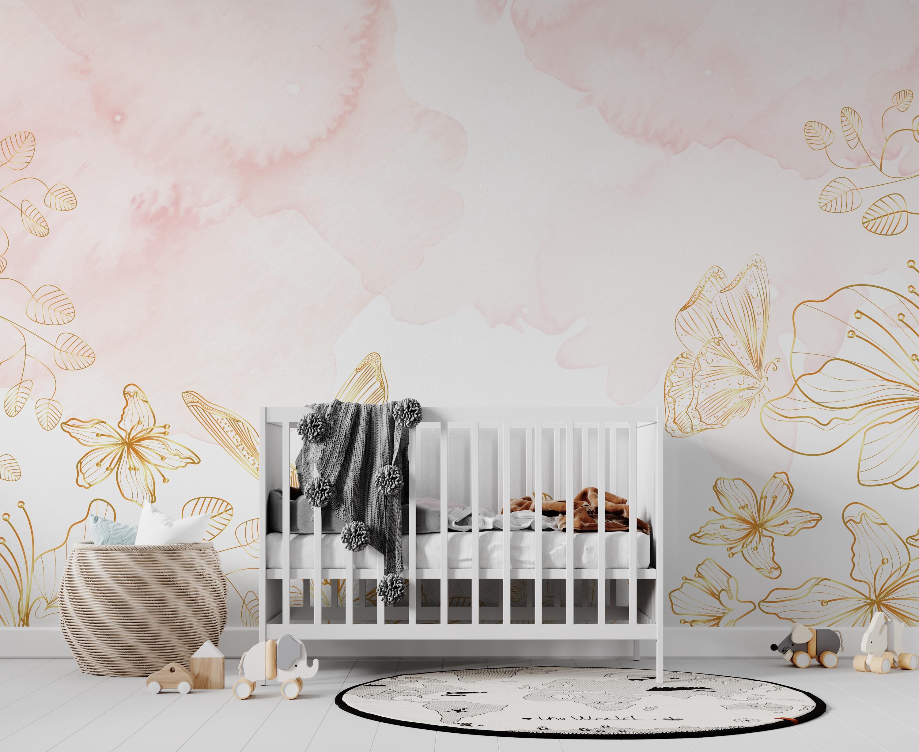 Pink Butterfly Peel and Stick Wallpaper, Removable Whimsical Wall Decor ...