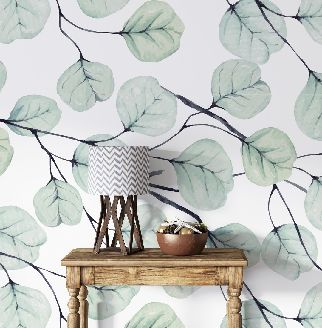 Watercolor Eucalyptus Wallpaper Mural Peel and Stick Botanical Greenery