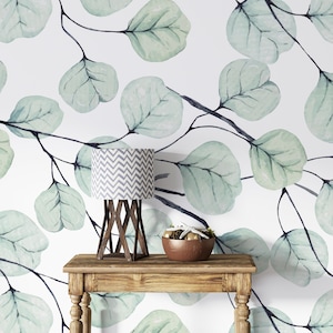 Watercolor Eucalyptus Wallpaper Mural Peel and Stick Botanical Greenery Self Adhesive Removable Fabric Wallpaper PW28