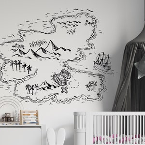 Sticker mural carte au trésor | Carte au trésor pour enfants | Sticker mural carte de pirate | Décoration murale pirate pm10