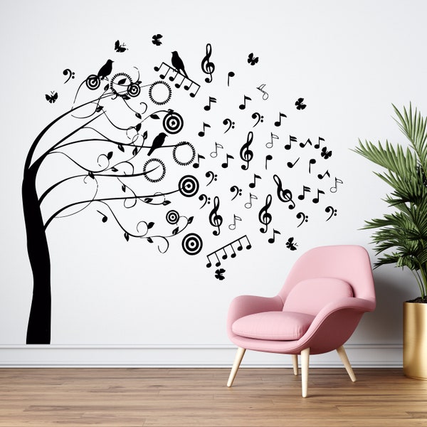 Notas musicales Árbol Pared Calcomanía Música Pared Decoración Música Instrumento Pared Calcomanía CUS189