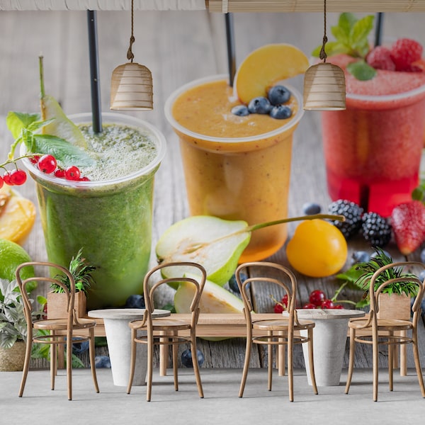 Smoothie Cafe Wall Graphics Peel and Stick Fruit Wallpaper Smoothie Drink Juice Bar Restaurant Self Adhesive Removable PW179