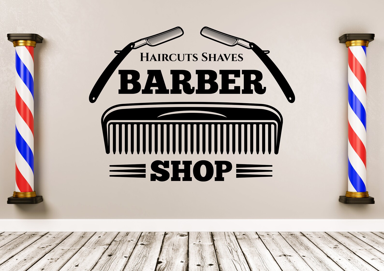 Barber Shop Wall Decal: Haircut & Shave Vinyl Sticker BSH47 - Etsy