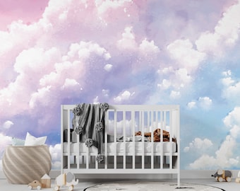 Blush Sky Dreams | Pastel Cloud Nursery Wallpaper | Watercolor Peel and Stick Wall Mural | PW47