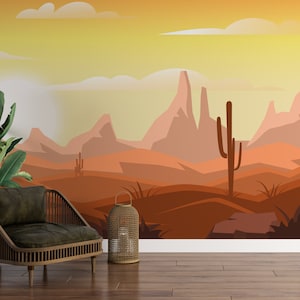 Desert Peel and Stick Wallpaper Hills Cactus Wall Mural Self Adhesive Removable Wallpaper PW326