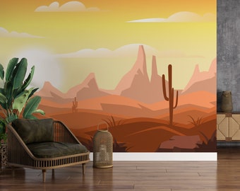 Desert Peel and Stick Wallpaper Hills Cactus Wall Mural Self Adhesive Removable Wallpaper PW326