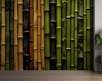 Groen bamboe behang | Peel & Stick natuurmuurschildering | Restaurant café verwijderbaar muurdecor | PW464