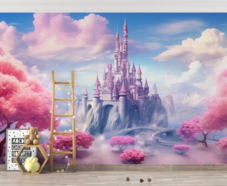 Magical Princess Castle Mural | Pink Fairytale Nursery Peel & Stick ...