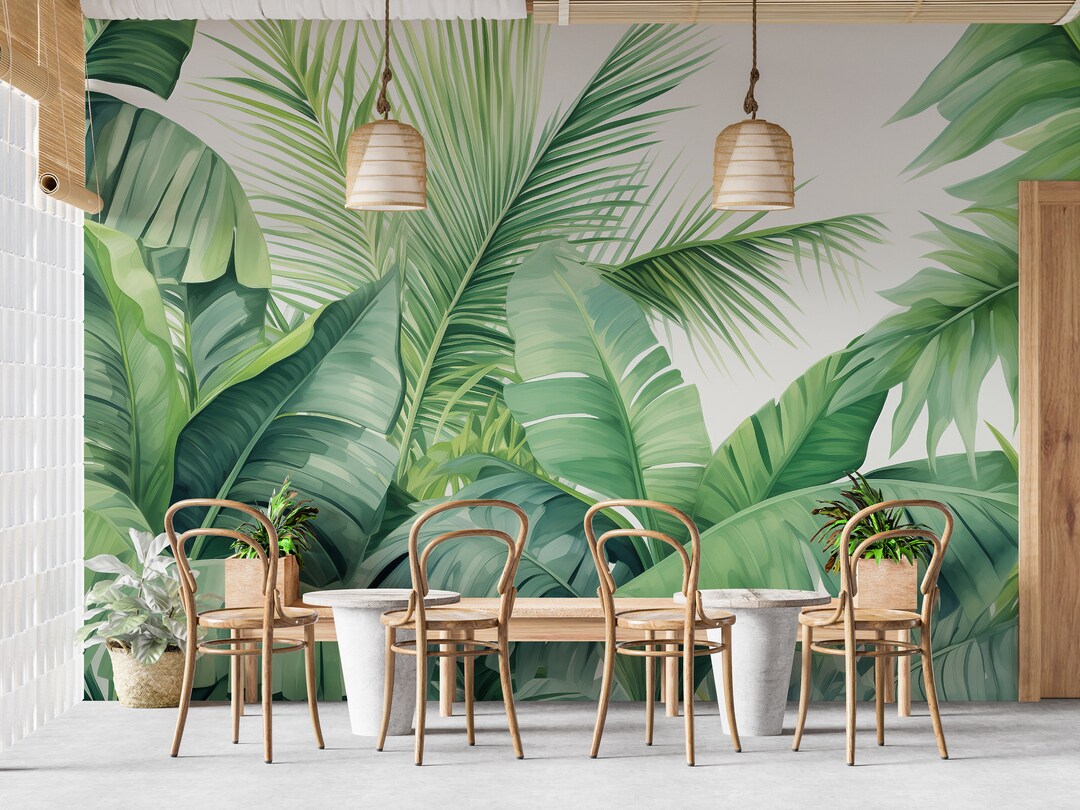 Jungle Leaves Mural | Peel & Stick Tropical Green Wallpaper | Removable ...