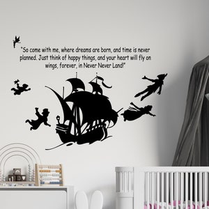 Peter Pan Wandtattoo Never Grow Up Zitat Peter Pan Schiff Kinder Wandaufkleber 1498b