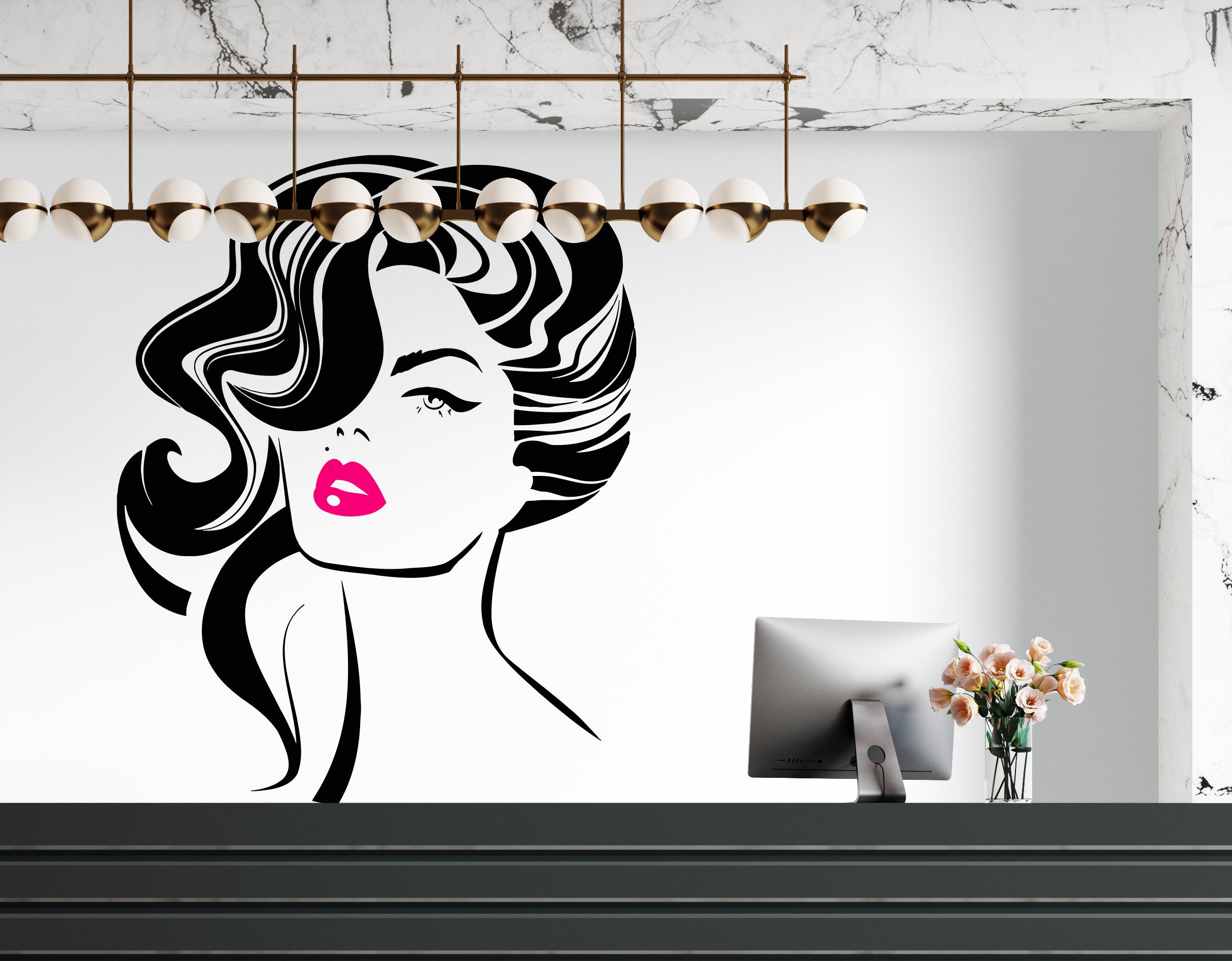Sticker mural pour salon de beauté en vinyle pour femme