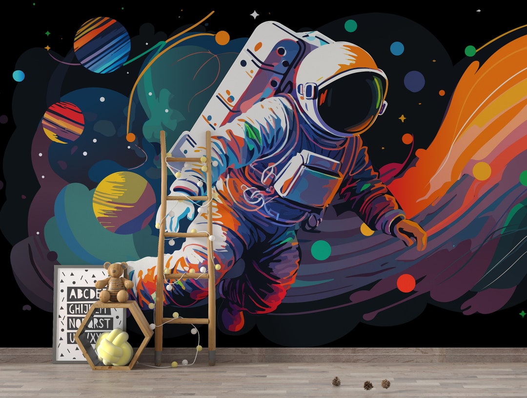 Astronaut Odyssey | Peel & Stick Kids Space Wall Mural | PW340 - Etsy
