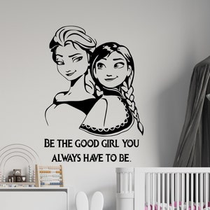 Princess Elsa and Ana Wall Decal  Frozen Wall Decor  Cartoon Wall Sticker  Wall Decor for Girls Bedroom 4998