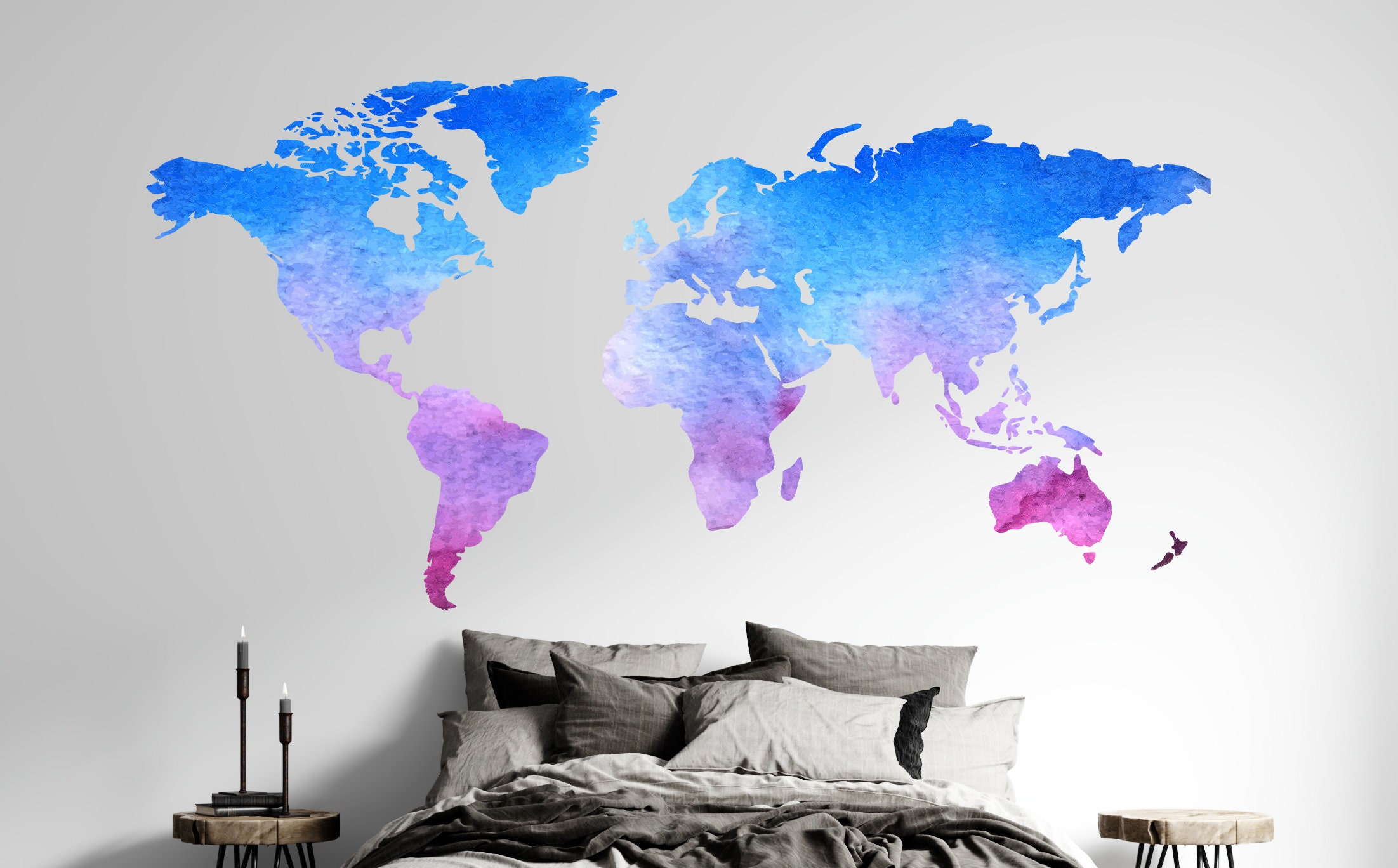 Watercolor World Map Vinyl Wall Decal | Removable Sticker | Kids Room ...