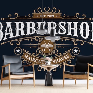 Barber Shop Wallpaper for Salon Peel and Stick Self Adhesive Removable Barber Shop Wall Graphics Hair Cuts Vintage Wallpaper PW580